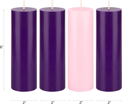 4 Pcs Unscented Christmas Advent Candles Set, Hand Poured Premium Wax round Pillar Candle 2 Inch X 6 Inch, Holidays, Occasions, Events, Festivitiess, Devotional, Church, Wreath, Gifts