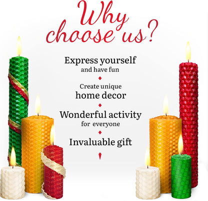 Christmas Candle Rolling Kit - Beeswax Candle Making Kit for Kids & Adults (Christmas, Hanukkah, Kwanzaa) - DIY Winter Candles Craft Project