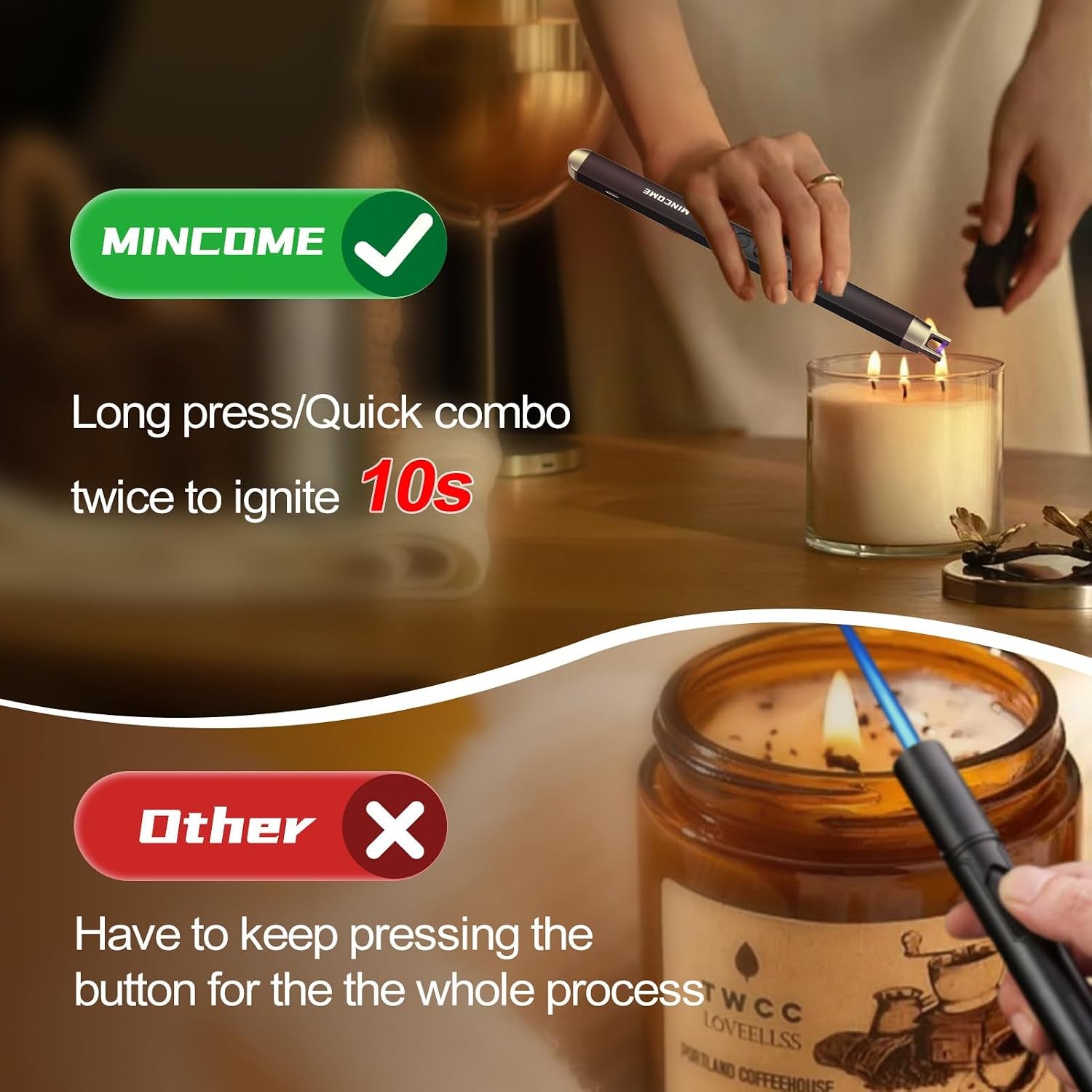 Candle Lighter Electric Rechargeable USB Plasma Arc Lighter with Safety Lock,Windproof Flameless Long Matches Lighters for Candle,Grill,Bbq,Camping