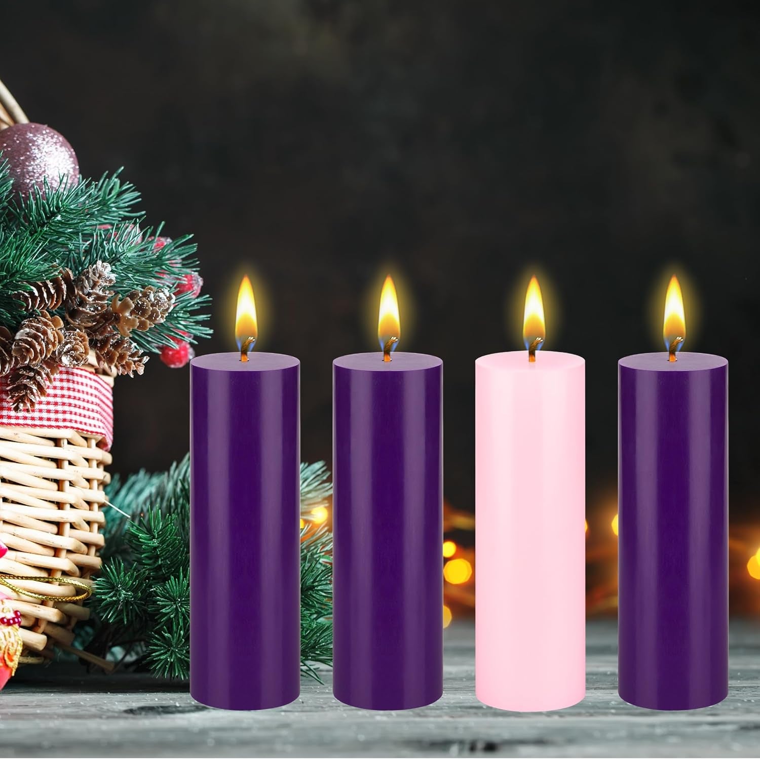 4 Pcs Unscented Christmas Advent Candles Set, Hand Poured Premium Wax round Pillar Candle 2 Inch X 6 Inch, Holidays, Occasions, Events, Festivitiess, Devotional, Church, Wreath, Gifts