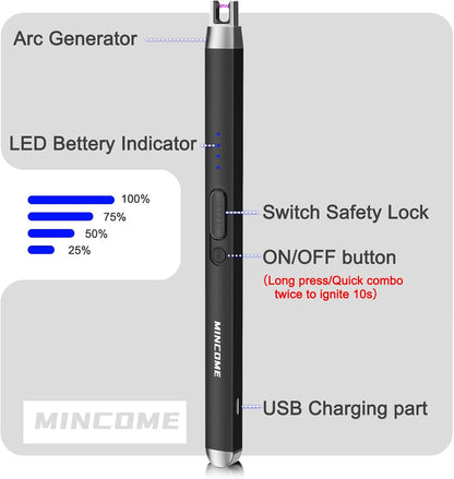 Candle Lighter Electric Rechargeable USB Plasma Arc Lighter with Safety Lock,Windproof Flameless Long Matches Lighters for Candle,Grill,Bbq,Camping