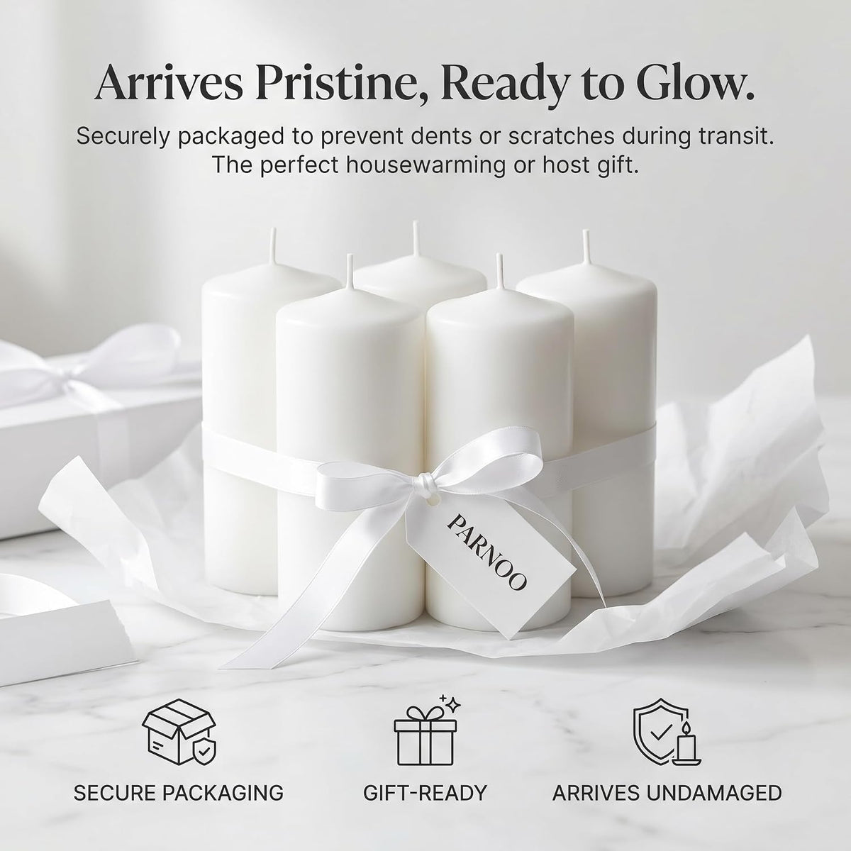 Unscented Pillar Candles - Set of 4 Vanilla Candles - 3X6 Slow Burning Candles for Weddings & Table Centerpieces - Large Pillar Candles, PARNOO