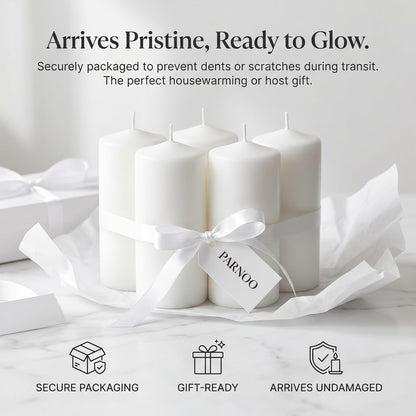 Unscented Pillar Candles - Set of 4 Vanilla Candles - 3X6 Slow Burning Candles for Weddings & Table Centerpieces - Large Pillar Candles, PARNOO