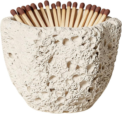 Match Holder with 3 Striker Pads Concrete Decorative Fireplace Match Dispenser Matchstick Organizer Wedding Cute Candles Matches in a Jar for Camping Home Parlor Bathroom Kitchen, Matches Not Included