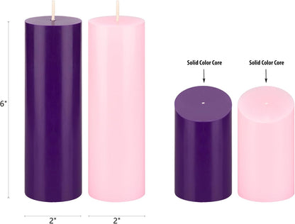 4 Pcs Unscented Christmas Advent Candles Set, Hand Poured Premium Wax round Pillar Candle 2 Inch X 6 Inch, Holidays, Occasions, Events, Festivitiess, Devotional, Church, Wreath, Gifts
