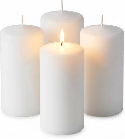 Unscented Pillar Candles - Set of 4 Vanilla Candles - 3X6 Slow Burning Candles for Weddings & Table Centerpieces - Large Pillar Candles, PARNOO