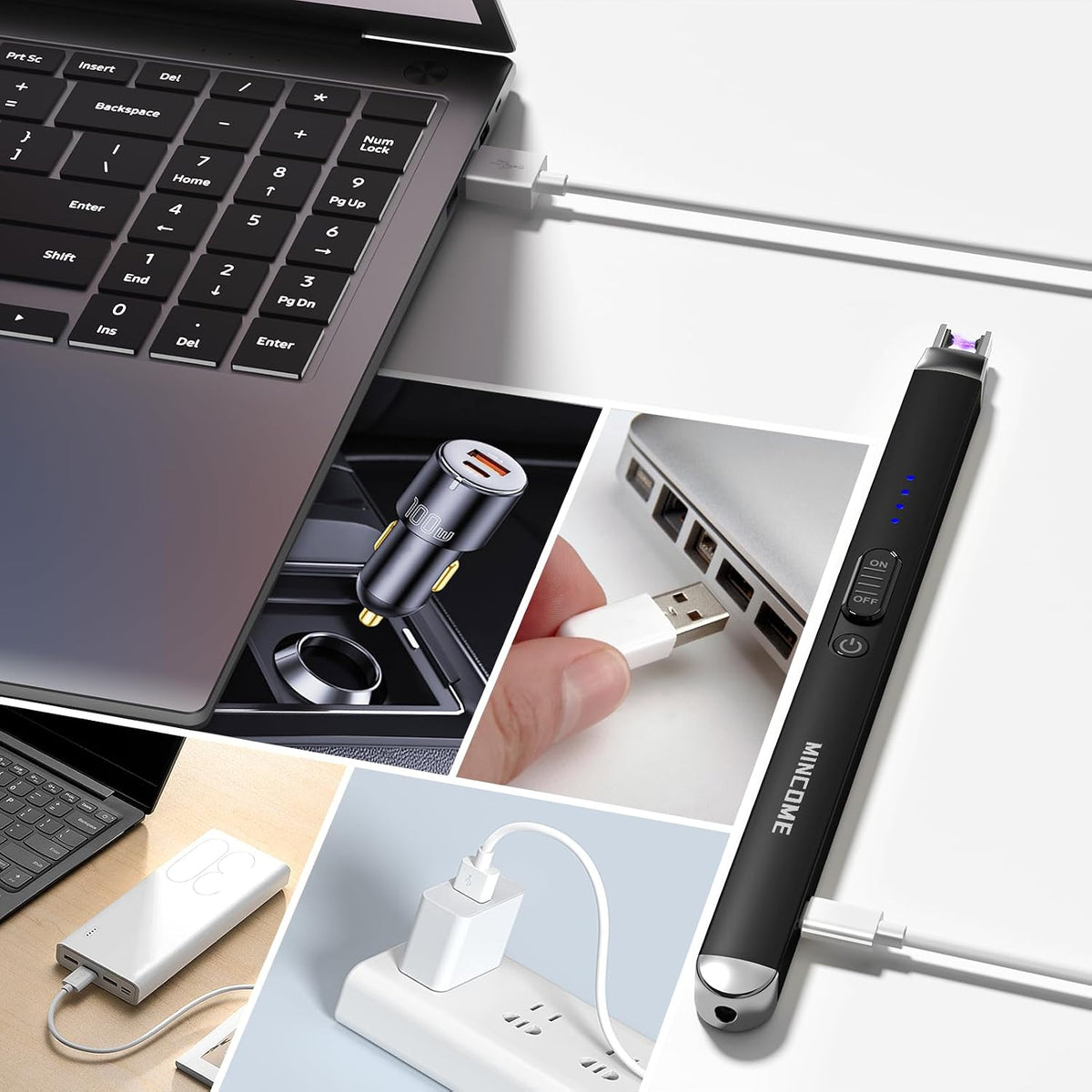 Candle Lighter Electric Rechargeable USB Plasma Arc Lighter with Safety Lock,Windproof Flameless Long Matches Lighters for Candle,Grill,Bbq,Camping